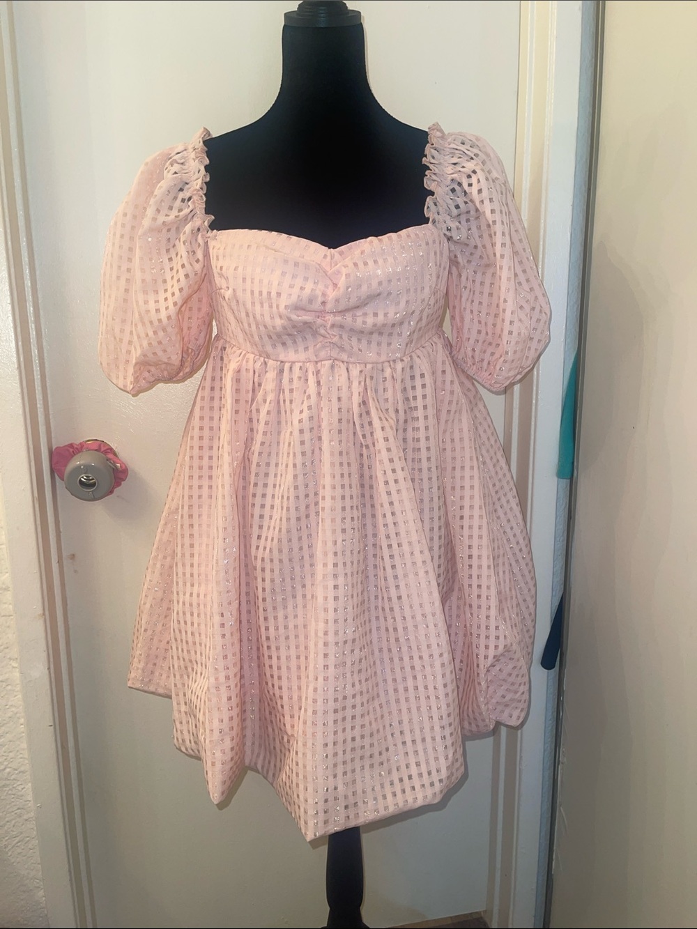 SHEIN Light Pink Puff-Sleeve Babydoll Dress